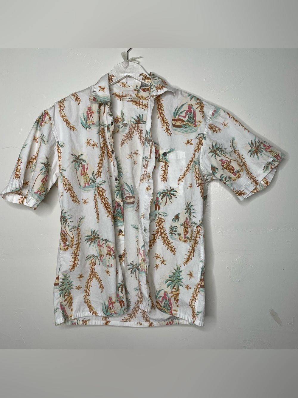 TROPICAL HAWAIIAN PALM TREE HULA GIRL SHIRT SZ L